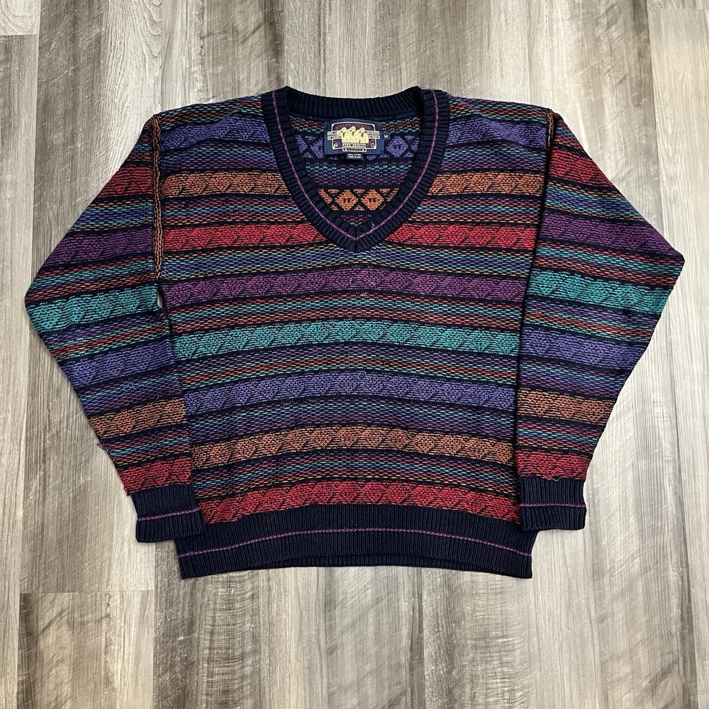 Vintage Chaps Ralph Lauren multicoloured v-neck sweater Size M